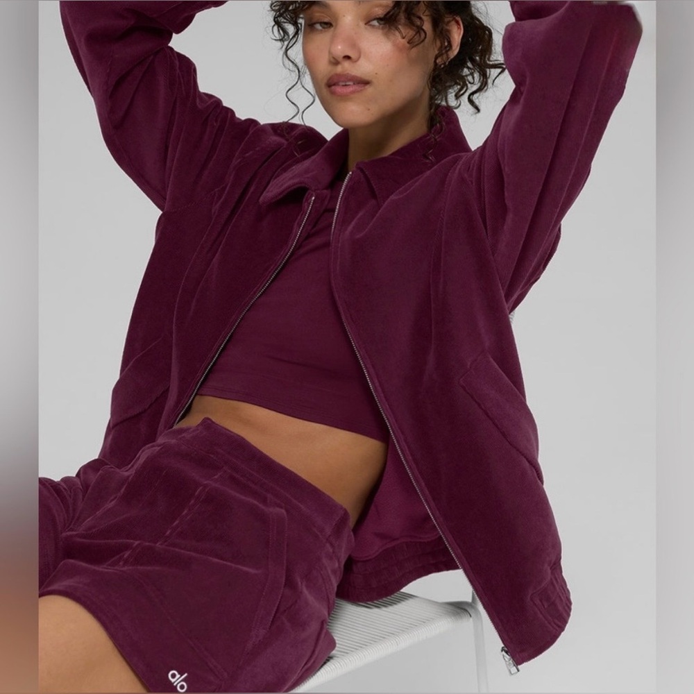 ALO Yoga Women's Plum Velvet Bomber Jacket